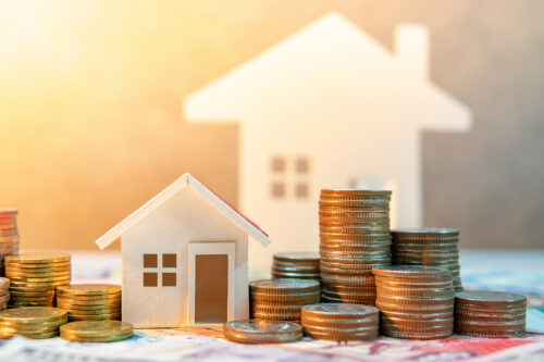 coins in front of house toy