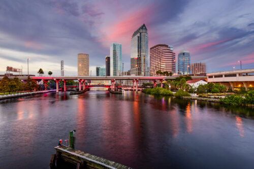 Downtown Tampa City Florida Skyline over the Hillsborough River