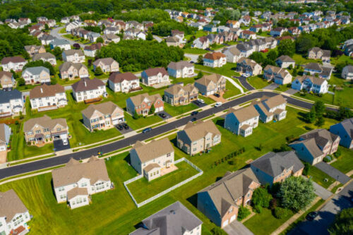 An aerial photo of a suburban neighborhood in Brookside, Delaware