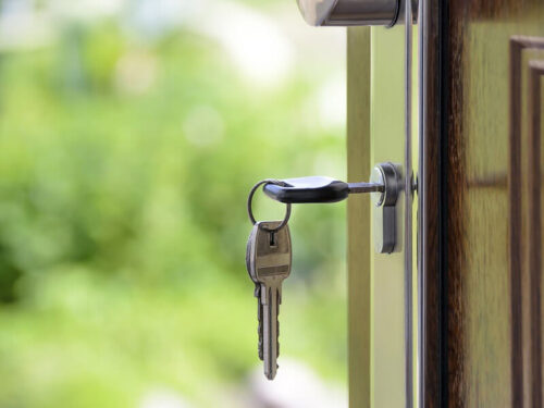 Keys in lock of door